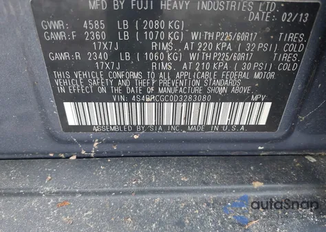 2013 Subaru Outback 2.5I Premium из США, поврежденный, VIN 4S4BRCGC0D3283080